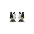Black White Enamel Cat Pearl Stud Earrings For Women Cute Alloy Animal Fashion Jewelry view 5