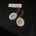 Mother Of Pearl Shell Turquoise Oval Geometric Hook Earrings For Women Vintage Court Style view 4