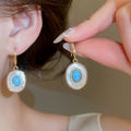 Mother Of Pearl Shell Turquoise Oval Geometric Hook Earrings For Women Vintage Court Style view 1