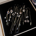 14K Gold Plated Copper Teardrop Rhinestone Threader Earrings With Silver Needles view 2