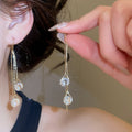 14K Gold Plated Copper Teardrop Rhinestone Threader Earrings With Silver Needles view 3