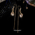 14K Gold Plated Copper Teardrop Rhinestone Threader Earrings With Silver Needles view 4