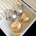 Smooth Metal Geometric Oval Stud Earrings With Silver Pins Vintage Minimalist Luxury Style view 2
