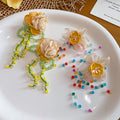 Yellow Fabric Flower Tassel Drop Earrings For Women Vacation Style Floral Statement Jewelry view 2