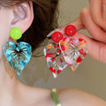 European Style Resin Leaf Flower Stud Earrings, Minimalist Summer Nature Inspired Design view 1