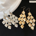 Matte Iron Rhombus Tassel Drop Earrings European Style Statement Ear Hook Jewelry view 2