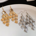 Matte Iron Rhombus Tassel Drop Earrings European Style Statement Ear Hook Jewelry view 4