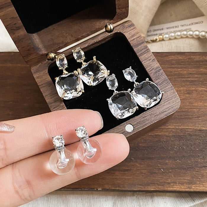 18K Gold Plated Copper Zircon Geometric Round Stud Earrings With Silver Posts For Elegant OL Style
