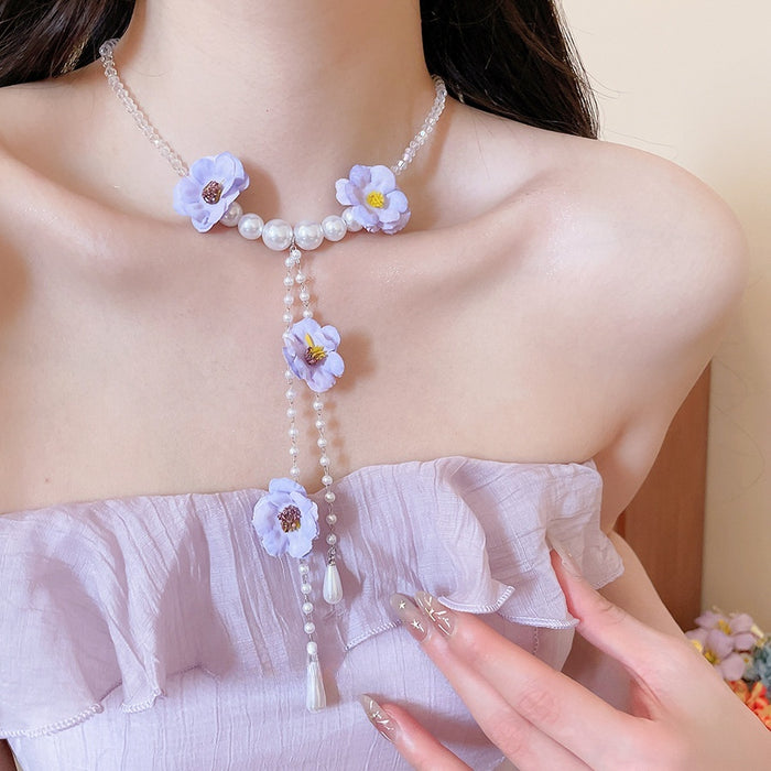 Spring Floral Faux Pearl Necklace Sweet Pastoral Collarbone Chain 2026 New Niche Design