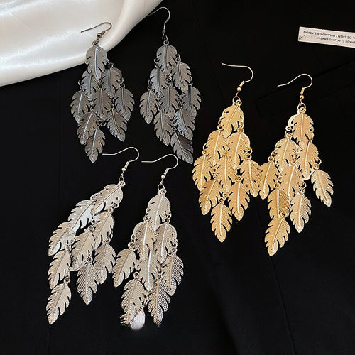 European American Iron Metal Leaf Hook Earrings, Fashion Statement Niche Design Jewelry