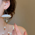 2026 Shell Pearl Tassel Earrings For Women, Long Geometric Resort Style Statement Drop Earrings view 3