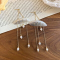 2026 Shell Pearl Tassel Earrings For Women, Long Geometric Resort Style Statement Drop Earrings view 4