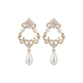 French Vintage Alloy Teardrop Pearl Heart Necklace Earrings Jewelry Set For Bridal Evening Wear view 5
