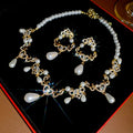 French Vintage Alloy Teardrop Pearl Heart Necklace Earrings Jewelry Set For Bridal Evening Wear view 1