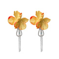 Yellow Flower Tassel Drop Earrings With Faux Pearl And Silver Pin, Sweet Vacation Style view 5