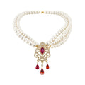 Court Style Layered Faux Pearl Rhinestone Flower Pendant Necklace Vintage Luxury Choker For Women view 5