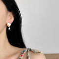 Cream Strawberry Zircon Copper Stud Earrings For Women Cute Sweet Fruit Jewelry view 2