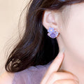 Purple Crystal Flower Resin Stud Earrings For Women Sweet Light Luxury Spring Summer Jewelry view 3