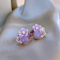 Purple Crystal Flower Resin Stud Earrings For Women Sweet Light Luxury Spring Summer Jewelry view 5