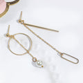 Mismatched Gold Open Circle Chain Pearl Look Stud Earrings view 4
