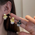 Elegant French Style Alloy Enamel Flower Studs With Rhinestone Center And Faux Pearl Drop Earrings view 1