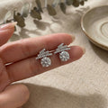 Elegant Korean Rhinestone Ribbon Bow With Sparkling Round Zircon Drop Luxury Commuter Stud Earrings view 2