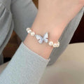 French Girly Faux Pearl Zircon Bow Beaded Bracelet, Light Luxury Crystal Hand Jewelry view 1
