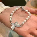 French Girly Faux Pearl Zircon Bow Beaded Bracelet, Light Luxury Crystal Hand Jewelry view 3