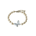 French Girly Faux Pearl Zircon Bow Beaded Bracelet, Light Luxury Crystal Hand Jewelry view 5