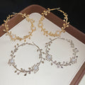 French Style Faux Pearl Flower Hoop Earrings With Silver Pin, Statement Light Luxury Jewelry view 4