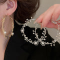 French Style Faux Pearl Flower Hoop Earrings With Silver Pin, Statement Light Luxury Jewelry view 1