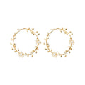 French Style Faux Pearl Flower Hoop Earrings With Silver Pin, Statement Light Luxury Jewelry view 5