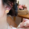 Peach White Tea Pink Camellia Resin Flower Stud Earrings Sweet Elegant Niche Design For Women view 3