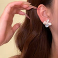 Alloy Silver Needle Ice Blue Crystal Flower Stud Earrings For Women, Sweet Minimalist Fashion Jewelry view 4
