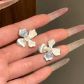 Alloy Silver Needle Ice Blue Crystal Flower Stud Earrings For Women, Sweet Minimalist Fashion Jewelry view 1