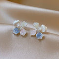 Alloy Silver Needle Ice Blue Crystal Flower Stud Earrings For Women, Sweet Minimalist Fashion Jewelry view 3