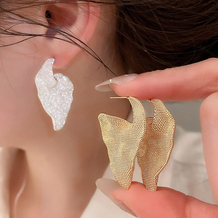 18K Gold Plated Metal Geometric Crinkle Stud Earrings With Silver Pins For Women
