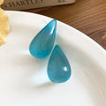 French Minimalist Teardrop Resin Stud Earrings With Silver Pins, Light Luxury Designer Style view 2