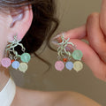Geometric Glass Tassel Drop Earrings Korean Sweet Round Dopamine Style Silver Needle Jewelry view 3