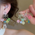 Geometric Glass Tassel Drop Earrings Korean Sweet Round Dopamine Style Silver Needle Jewelry view 1
