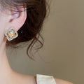 Alloy Silver Needle Rhinestone Flower Rhombus Hollow Stud Earrings Light Luxury Niche Style Jewelry view 3