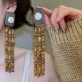 Ethnic Vintage Resin Beaded Tassel Drop Earrings With Round Geometric Long Statement Design view 3