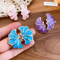 Alloy Floral Oil Drip Stud Earrings With Silver Pins, Fresh Minimalist Light Luxury Design view 2