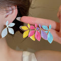 Alloy Enamel Flower Drop Earrings With Silver Pins, Korean Sweet Minimalist Light Luxury Style view 2