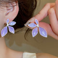 Alloy Enamel Flower Drop Earrings With Silver Pins, Korean Sweet Minimalist Light Luxury Style view 4