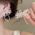 French Sweet Bow Crystal Glass Stud Earrings Elegant Princess Style Versatile Jewelry view 3