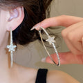 Minimalist Copper Hoop Earrings With Rhinestone Star And Round Pendant For Women view 4