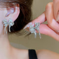 Copper Bow Stud Earrings With Zircon Saturn Circle Design Light Luxury Women's Jewelry view 4