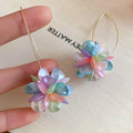 Iridescent Flower Petal Imitation Pearl Drop Earrings, Vacation Style Statement Floral Jewelry view 4