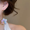 Iridescent Flower Petal Imitation Pearl Drop Earrings, Vacation Style Statement Floral Jewelry view 3